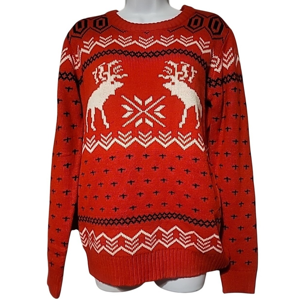 V28 Mens Reindeer Fair Isle Christmas Sweater Red White Black Size‎ Medium